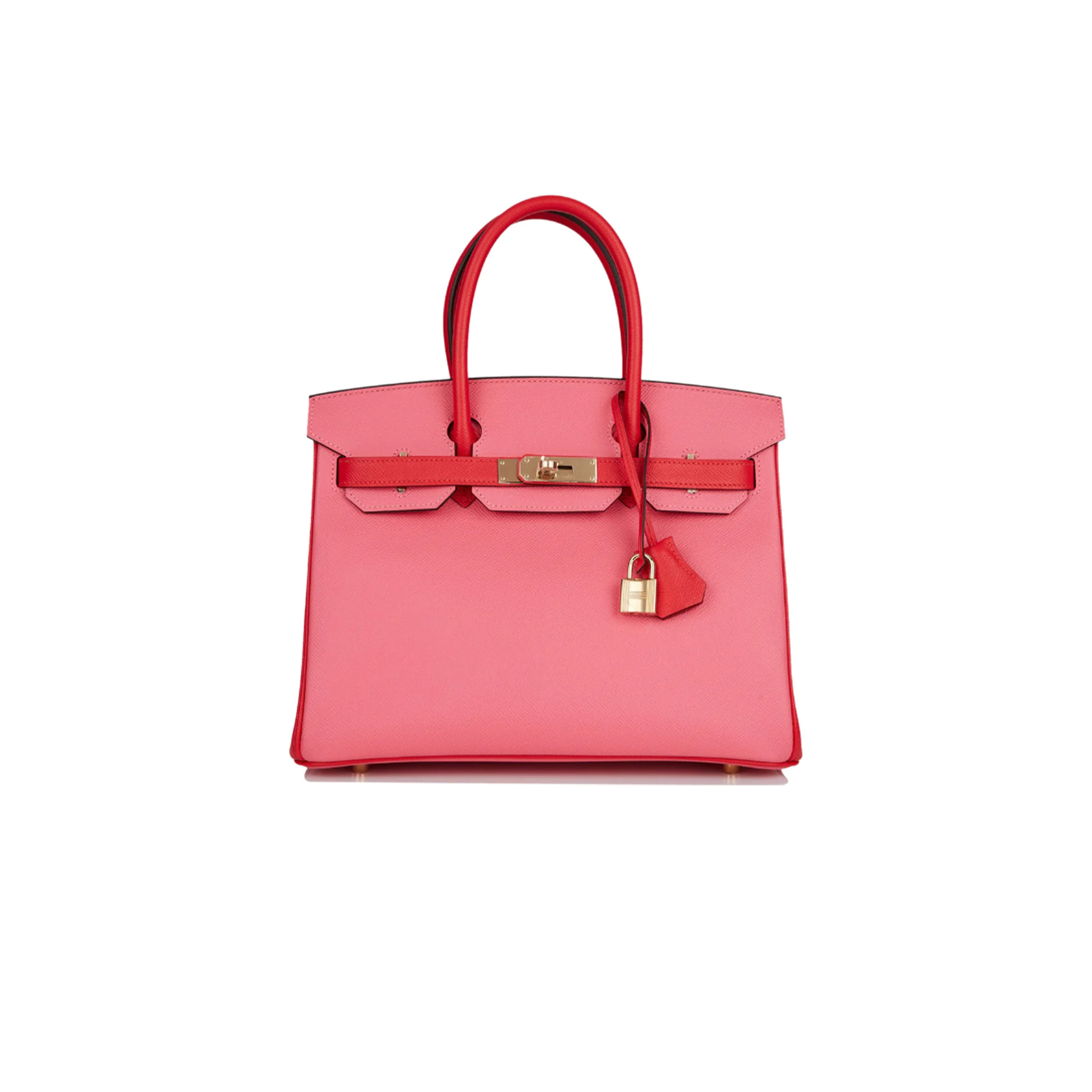 HERMES BIRKIN 30 EPSOM LIPSTICK PINK AND RED GOLD BUCKLE BAG H028369CK72 (30*23*15cm)